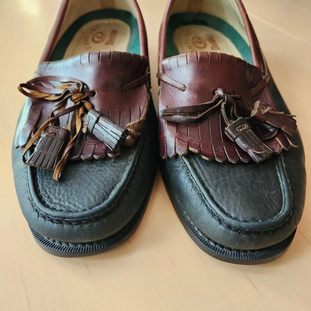 Vintage Dexter Tassel Loafers Mens 11 Leather Dark Green Brown Prep Academia